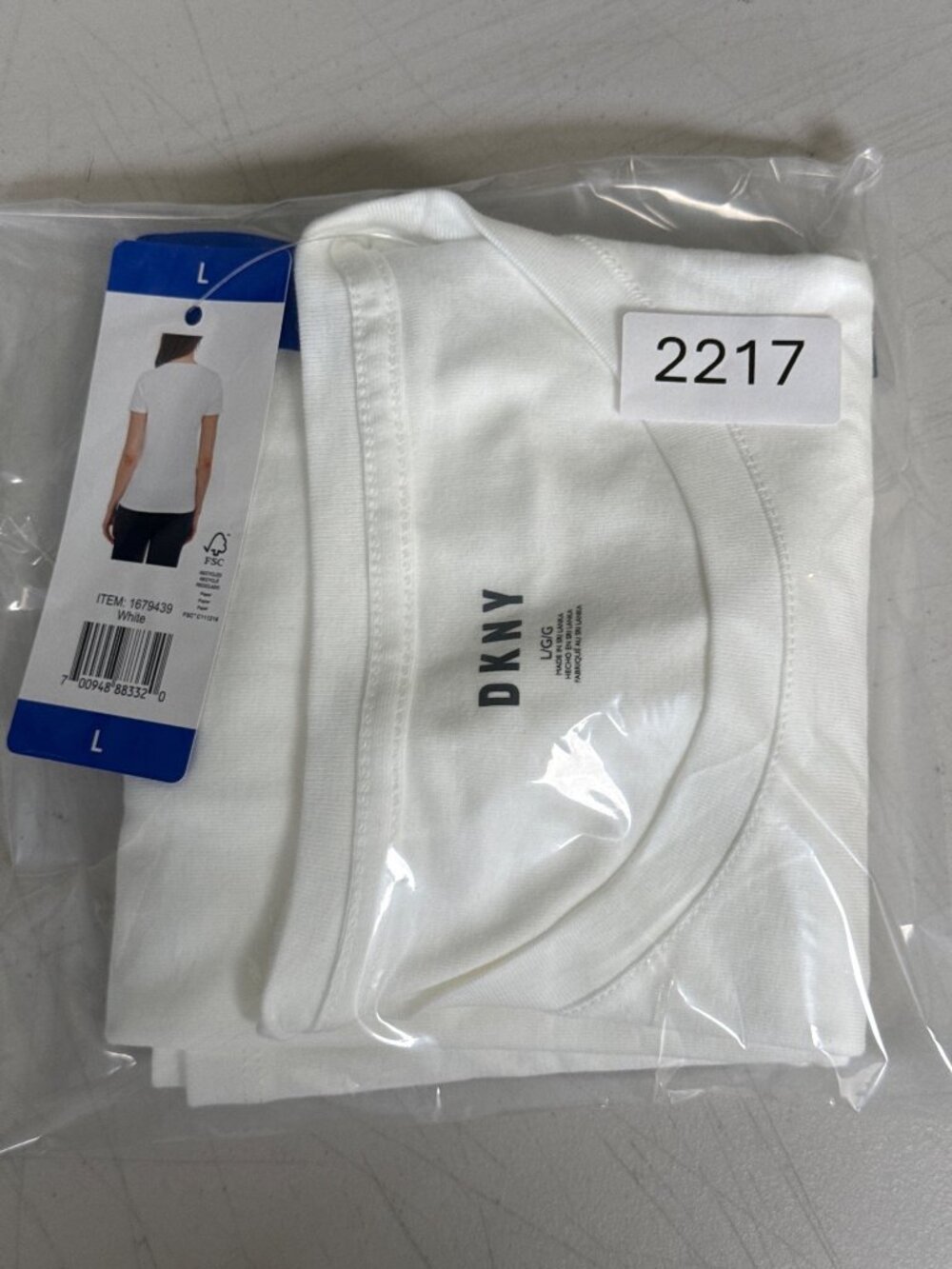 DKNY Womens Organic Cotton White Crewneck T-Shirt Size L - Picture 6 of 6